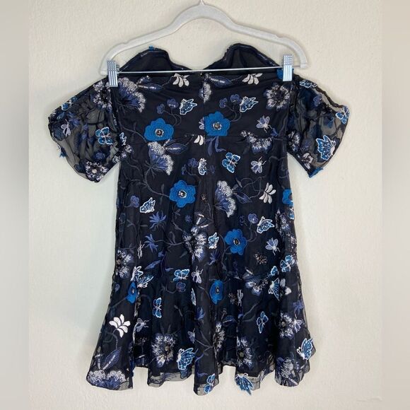 For Love & Lemons Botanic Mini Black Dress Butterfly Embroidered Size M - Picture 15 of 17